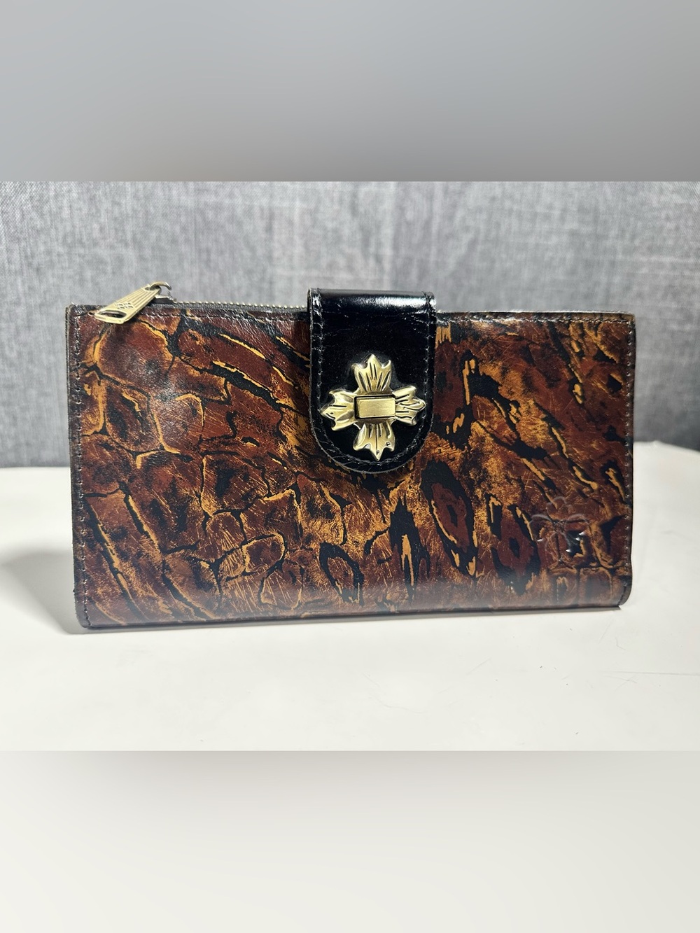 Patricia Nash Marene Floret Leather brown animal print Large Wallet
